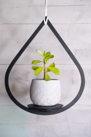 Medium Matte Black Plant Hanger, Tear Drop Hanger, Planter With Saucer, Air Plant Hanger, Boho, Mid Century Modern Planter