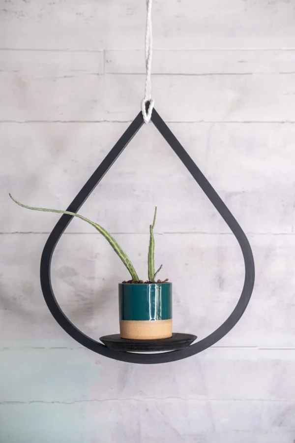 Medium Matte Black Plant Hanger, Tear Drop Hanger, Planter With Saucer, Air Plant Hanger, Boho, Mid Century Modern Planter - Image 4