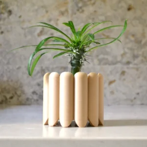 Wood Mid Century Planter "Ladyfingers" Natural Wood Finish