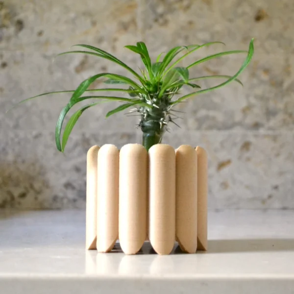 Wood Mid Century Planter "Ladyfingers" Natural Wood Finish