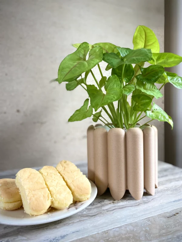 Wood Mid Century Planter "Ladyfingers" Natural Wood Finish - Image 2