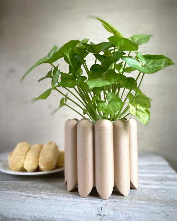 Wood Mid Century Planter "Ladyfingers" Natural Wood Finish - Image 3