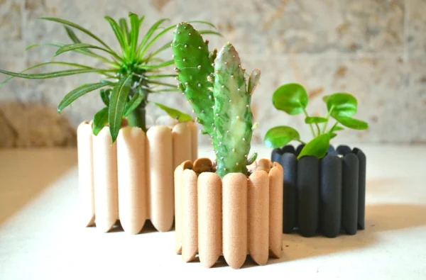 Wood Mid Century Planter "Ladyfingers" Natural Wood Finish - Image 6