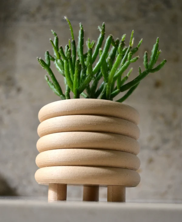 Wood "Coiled Planter" Matte Finish Mid Century Indoor Planter - Image 2