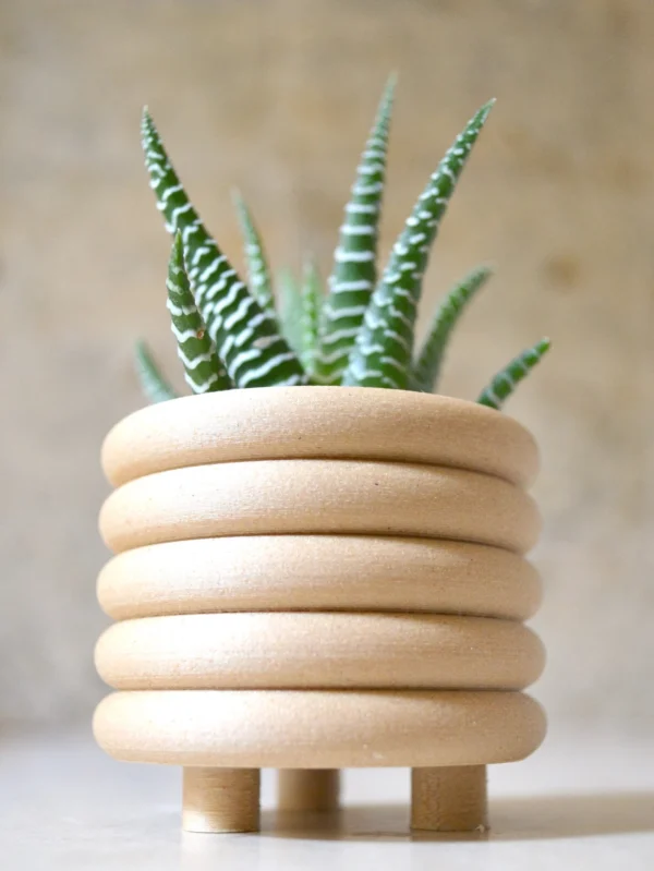 Wood "Coiled Planter" Matte Finish Mid Century Indoor Planter - Image 4