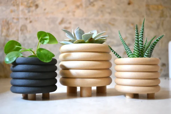 Wood "Coiled Planter" Matte Finish Mid Century Indoor Planter - Image 7