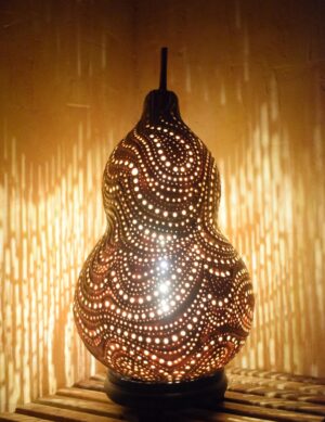 Dream of Mwanga, a carved graphical ambiance gourd lamp