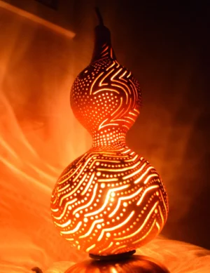 Xantigo's Dream, volcanic ambiance carved gourd table lamp