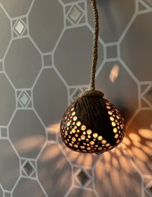 Hanging Ball Wooden Hanging Lamp Made of Coconut Shell Bedroom Lamp Light Coconut Wooden Garden Handmade