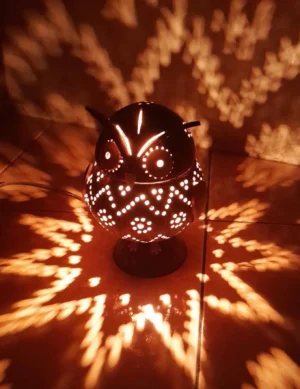 Handcrafted Coconut Shell Owl Night Lamp - Boho Décor, Eco-Friendly Bedside Light, Owl Lamp with Warm Glow, Unique Rustic Home Accent