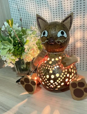 Cat Puss Pussy Animal Lamp Coconut Shell Bedroom Lamp Table Floor Light Coconut Wooden Lantern