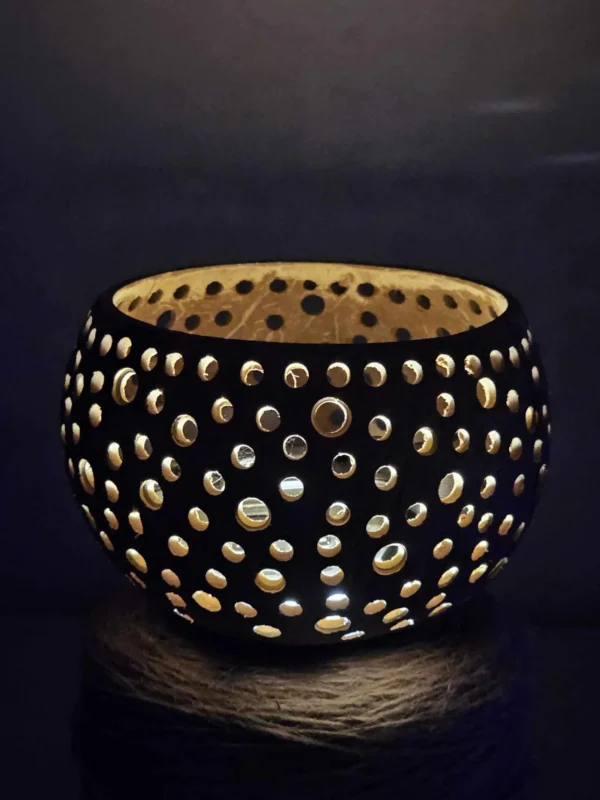 Artisan Hand Carved Coconut Shell Lanterns and Candleholders | Ecofriendly and Elegant - Image 2