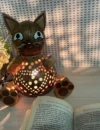 Cat Puss Pussy Animal Lamp Coconut Shell Bedroom Lamp Table Floor Light Coconut Wooden Lantern - Image 2