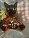 Cat Puss Pussy Animal Lamp Coconut Shell Bedroom Lamp Table Floor Light Coconut Wooden Lantern - Image 3