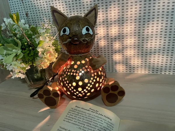 Cat Puss Pussy Animal Lamp Coconut Shell Bedroom Lamp Table Floor Light Coconut Wooden Lantern - Image 3