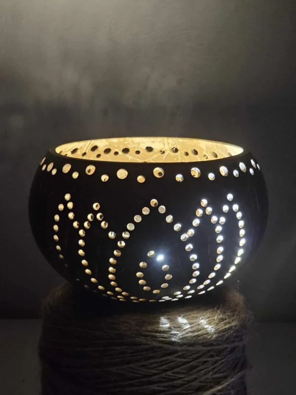 Artisan Hand Carved Coconut Shell Lanterns and Candleholders | Ecofriendly and Elegant - Image 3