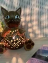 Cat Puss Pussy Animal Lamp Coconut Shell Bedroom Lamp Table Floor Light Coconut Wooden Lantern - Image 4