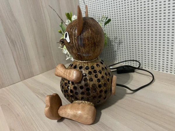 Cat Puss Pussy Animal Lamp Coconut Shell Bedroom Lamp Table Floor Light Coconut Wooden Lantern - Image 5