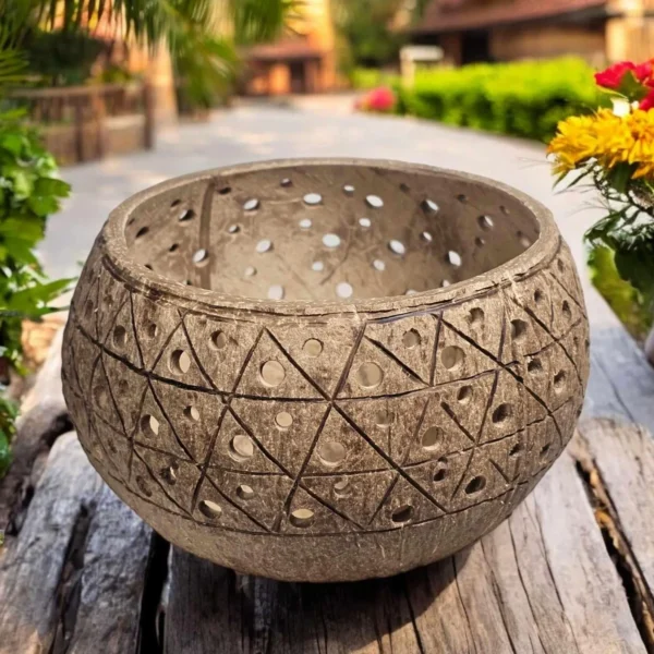 Artisan Hand Carved Coconut Shell Lanterns and Candleholders | Ecofriendly and Elegant - Image 7