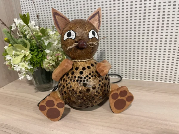 Cat Puss Pussy Animal Lamp Coconut Shell Bedroom Lamp Table Floor Light Coconut Wooden Lantern - Image 7