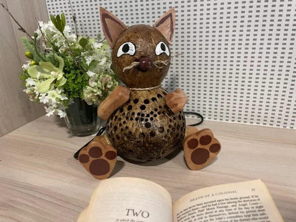 Cat Puss Pussy Animal Lamp Coconut Shell Bedroom Lamp Table Floor Light Coconut Wooden Lantern - Image 8