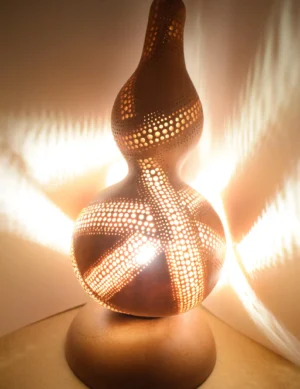 Yuvari's Dream, graphic ambiance carved natural gourd table lamp