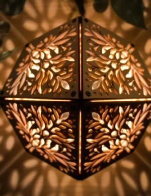 Symbolic shadow lamp, Floral desk lamp, Cozy wooden lantern, Bedside lamp, Mediterranean Escapes, Romantic lighting