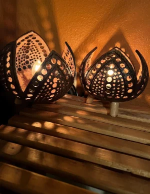 Bohemian Style Open Petal Coconut Table Lamp. Night Lamp. Foyer Lamp. Home Decor. Unique Coconut Lamp. Wedding Gift. House Warming Gift.