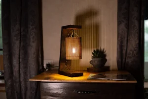 Wood Table Lamp for Bedroom or Living Room, Housewarming Gift, Wooden Desk Lamp, Wood reading Lamp, Bamboo lampshade, Unique Table Lamp Wood