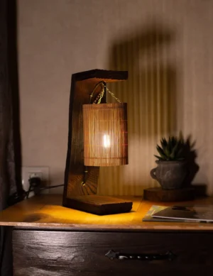 Wood Table Lamp for Bedroom or Living Room, Housewarming Gift, Wooden Desk Lamp, Wood reading Lamp, Bamboo lampshade, Unique Table Lamp Wood