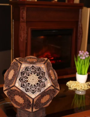 Mandala Dodecahedron Night Light Accent Lamp Mantra Decorative Wooden Night Lamp For Meditation Relaxation Comfort