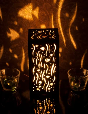 Sky-Blue Night Light Accent Lamp Decorative Wooden Night Lamp For Relaxation Comfort Fish Pattern
