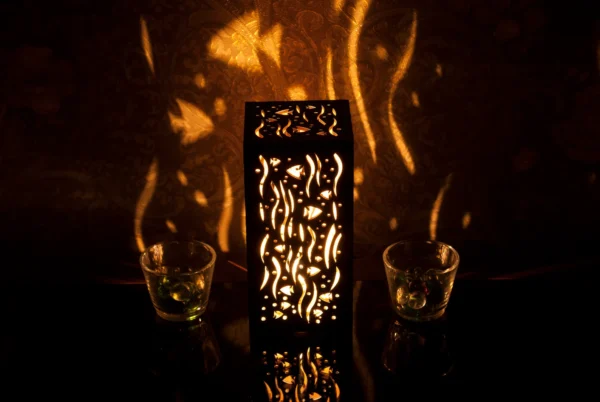 Sky-Blue Night Light Accent Lamp Decorative Wooden Night Lamp For Relaxation Comfort Fish Pattern