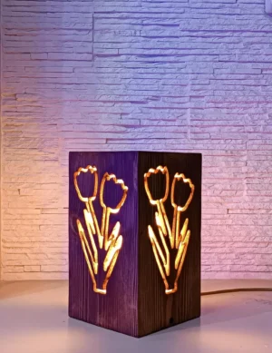 Rustic Bedside Lamp, Flowers Shaped Lamp, Bedside Night Light, Wooden Desk Lamp, Solid Wood Decor, Handmade Lamp, Minimal Lamp, Table Lamp