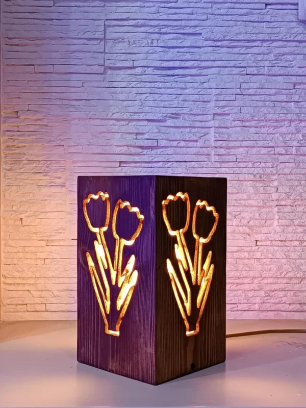Rustic Bedside Lamp, Flowers Shaped Lamp, Bedside Night Light, Wooden Desk Lamp, Solid Wood Decor, Handmade Lamp, Minimal Lamp, Table Lamp