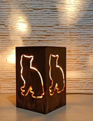 Rustic Bedside Lamp, Cat Shaped Lamp, Bedside Night Light, Wooden Desk Lamp, Solid Wood Decor, Handmade Lamp, Minimalist Lighting,Table Lamp