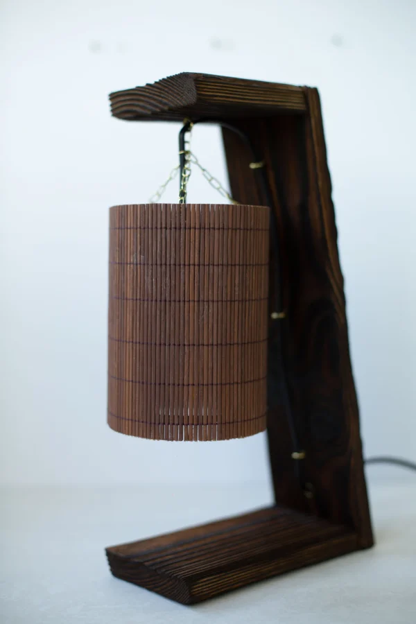 Wood Table Lamp for Bedroom or Living Room, Housewarming Gift, Wooden Desk Lamp, Wood reading Lamp, Bamboo lampshade, Unique Table Lamp Wood - Image 2