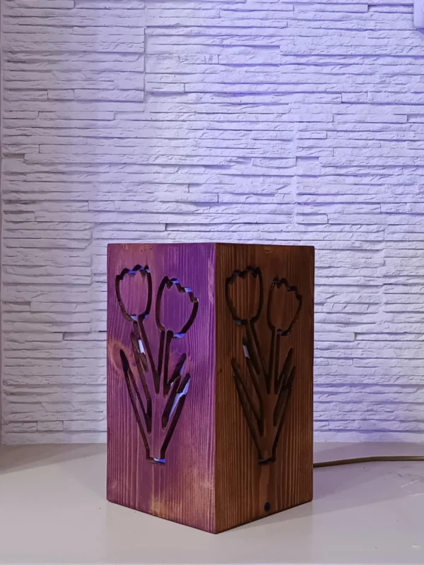 Rustic Bedside Lamp, Flowers Shaped Lamp, Bedside Night Light, Wooden Desk Lamp, Solid Wood Decor, Handmade Lamp, Minimal Lamp, Table Lamp - Image 2