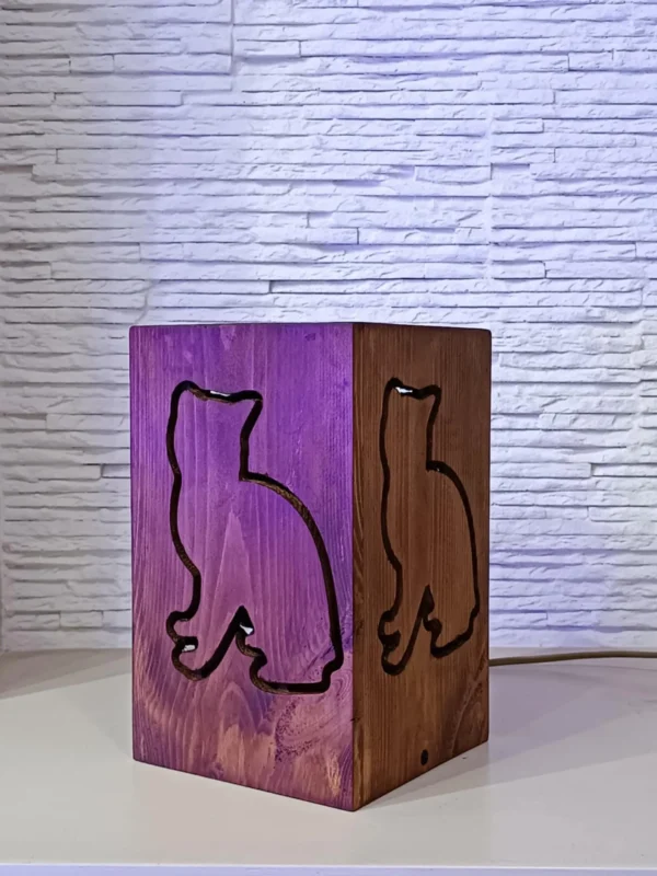 Rustic Bedside Lamp, Cat Shaped Lamp, Bedside Night Light, Wooden Desk Lamp, Solid Wood Decor, Handmade Lamp, Minimalist Lighting,Table Lamp - Image 2