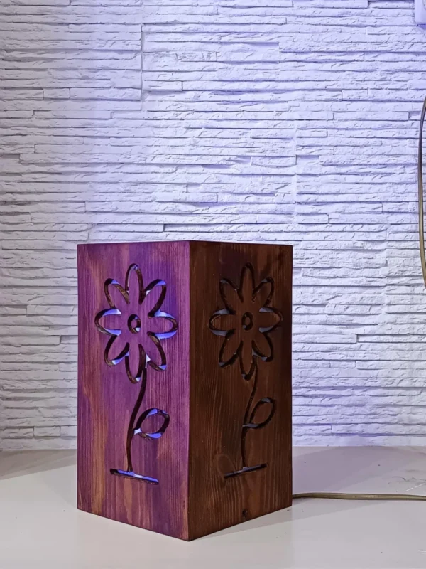 Rustic Bedside Lamp,Flower Shape Lamp,Wooden Desk Lamp,Handmade Lamp,Minimalist Lamp,Natural Table Lamp,Solid Wood Decor,Wooden Night Light - Image 3