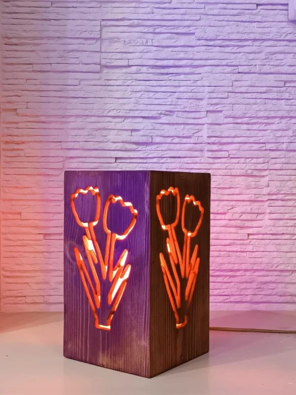 Rustic Bedside Lamp, Flowers Shaped Lamp, Bedside Night Light, Wooden Desk Lamp, Solid Wood Decor, Handmade Lamp, Minimal Lamp, Table Lamp - Image 4