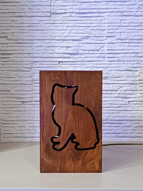 Rustic Bedside Lamp, Cat Shaped Lamp, Bedside Night Light, Wooden Desk Lamp, Solid Wood Decor, Handmade Lamp, Minimalist Lighting,Table Lamp - Image 4