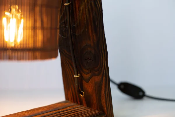 Wood Table Lamp for Bedroom or Living Room, Housewarming Gift, Wooden Desk Lamp, Wood reading Lamp, Bamboo lampshade, Unique Table Lamp Wood - Image 4
