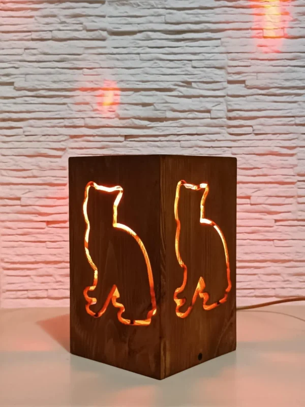 Rustic Bedside Lamp, Cat Shaped Lamp, Bedside Night Light, Wooden Desk Lamp, Solid Wood Decor, Handmade Lamp, Minimalist Lighting,Table Lamp - Image 3