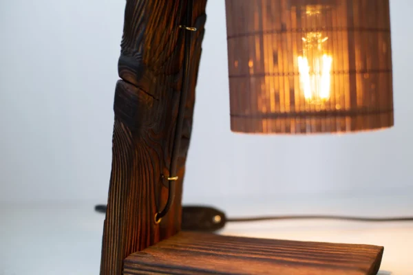 Wood Table Lamp for Bedroom or Living Room, Housewarming Gift, Wooden Desk Lamp, Wood reading Lamp, Bamboo lampshade, Unique Table Lamp Wood - Image 5