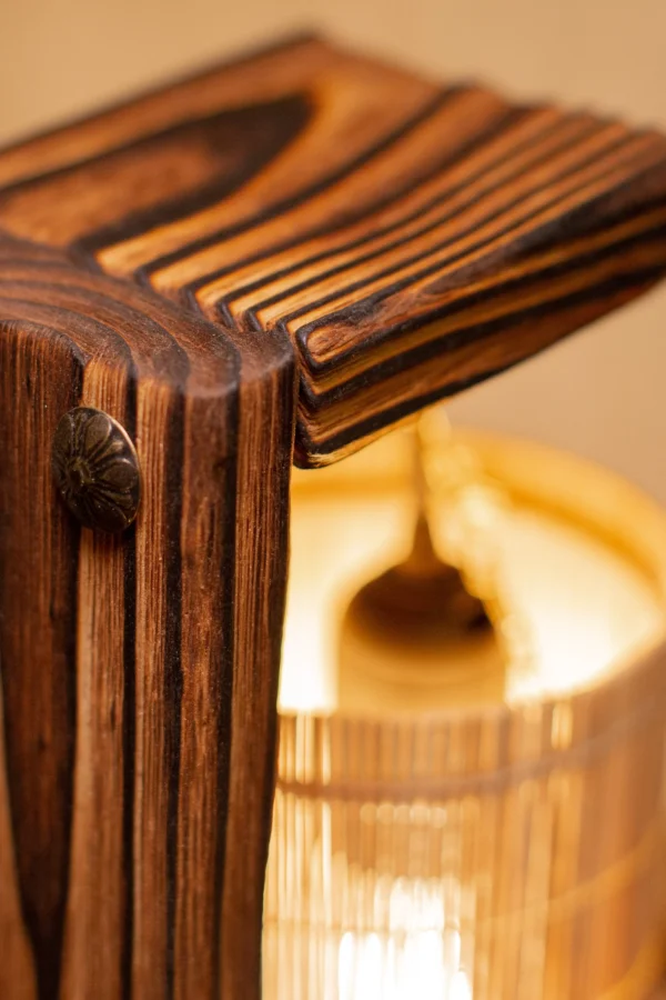 Desk Lamp Wood, Wooden table lamp, Old-fashioned woodworking, fire treated wood, deck lighting in the bedroom, wooden lamp, bamboo lampshade - Image 5