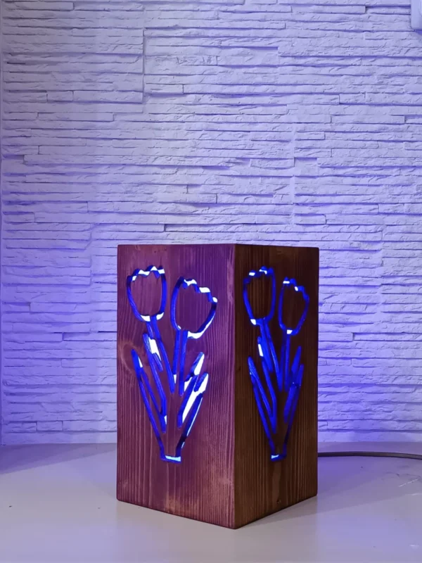 Rustic Bedside Lamp, Flowers Shaped Lamp, Bedside Night Light, Wooden Desk Lamp, Solid Wood Decor, Handmade Lamp, Minimal Lamp, Table Lamp - Image 6