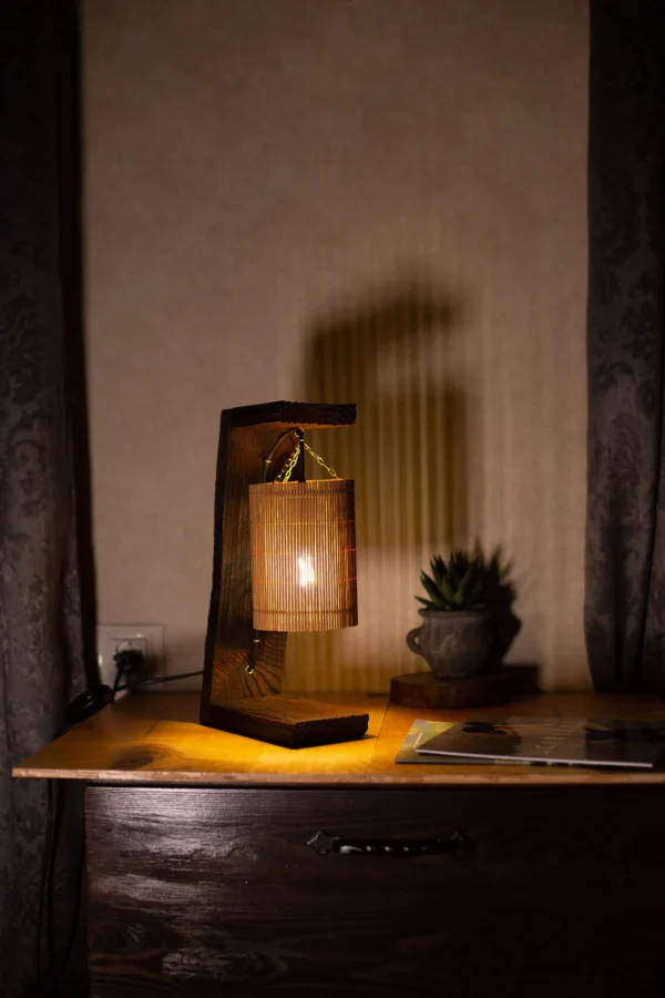 Wood Table Lamp for Bedroom or Living Room, Housewarming Gift, Wooden Desk Lamp, Wood reading Lamp, Bamboo lampshade, Unique Table Lamp Wood - Image 8