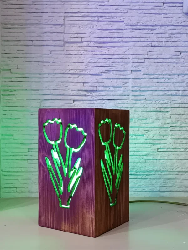 Rustic Bedside Lamp, Flowers Shaped Lamp, Bedside Night Light, Wooden Desk Lamp, Solid Wood Decor, Handmade Lamp, Minimal Lamp, Table Lamp - Image 8