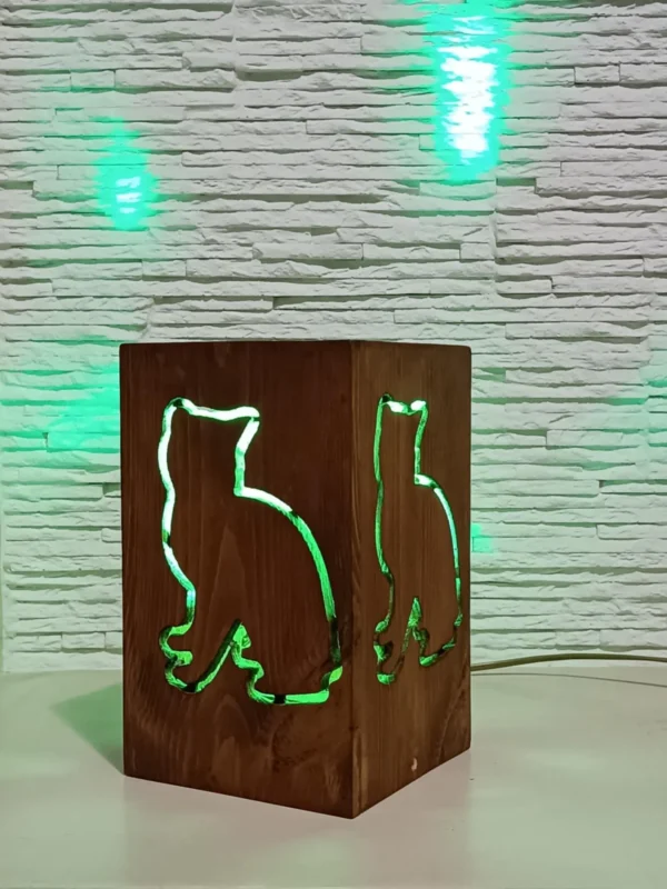 Rustic Bedside Lamp, Cat Shaped Lamp, Bedside Night Light, Wooden Desk Lamp, Solid Wood Decor, Handmade Lamp, Minimalist Lighting,Table Lamp - Image 8